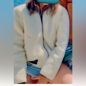 Madewell Sherpa cream varsity teddy bear fuzzy bomber jacket XXS